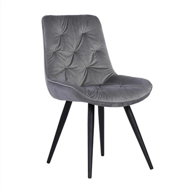 Grey Velvet Dining Chairs with Black Legs